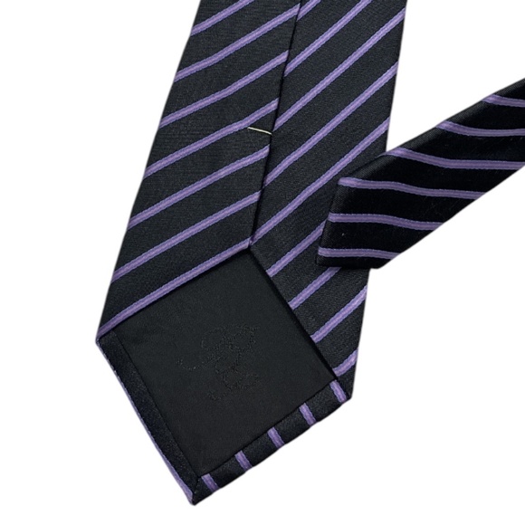 BOTTEGA DEL SARTO Black/Purple Striped Silk LUXURY Tie HANDMADE ITALY - Picture 4 of 4